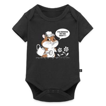 Hamster mignon avec arrosoir et fleurs - Body à manches courtes Premium Bébé - noir - Devant
