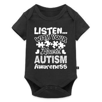 Autism Awareness Listen Autism With Heart - Baby Premium short-sleeve bodysuit - black - Front