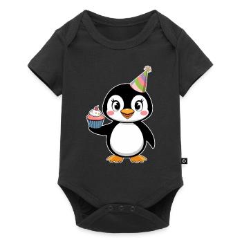 Pingouin d’anniversaire mignon avec chapeau de fête - Body à manches courtes Premium Bébé - noir - Devant