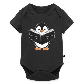 Pingouin mignon avec motif de livre - Body à manches courtes Premium Bébé - noir - Devant