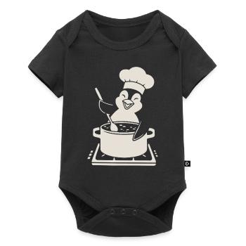 Cheerful penguin chef chef at the stove - Baby Premium short-sleeve bodysuit - black - Front
