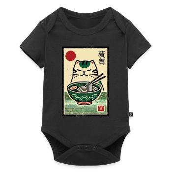 Chat rétro kawaii avec nouilles ramen Japon ukiyo-e - Body à manches courtes Premium Bébé - noir - Devant
