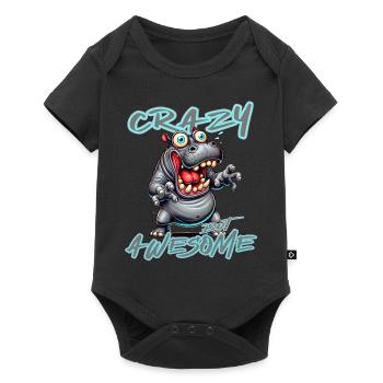 Crazy but Awesome Nilpferd Comic Stil - Baby Premium Kurzarmbody - Schwarz - Vorne