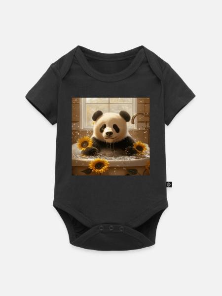 Panda - Baby Premium Kurzarmbody - Schwarz