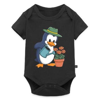 Penguin Gardener With Watering Can In Action - Baby Premium short-sleeve bodysuit - black - Front