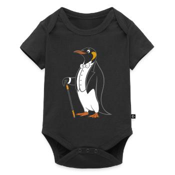 Elegant penguin in tailcoat with walking stick - Baby Premium short-sleeve bodysuit - black - Front