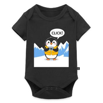 Drôle de pingouin photographe clic moment - Body à manches courtes Premium Bébé - noir - Devant