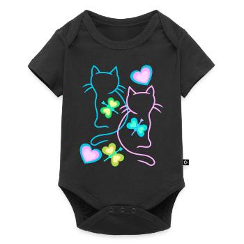 Katzen Sommer Kind Kinder Kätzchen Retro 80er - Baby Premium Kurzarmbody - Schwarz - Vorne