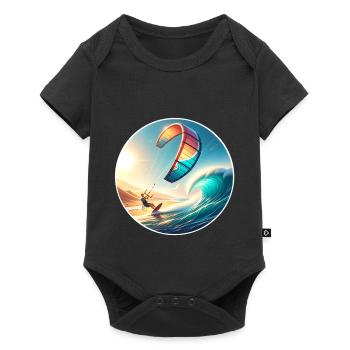 Kitesurfen Kitesurfer Kiteboard - Baby Premium Kurzarmbody - Schwarz - Vorne