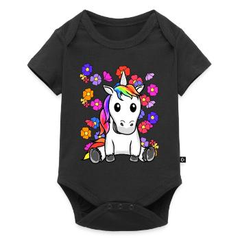 Rétro Licorne Fleurs Été Enfant Enfants Cheval - Body à manches courtes Premium Bébé - noir - Devant