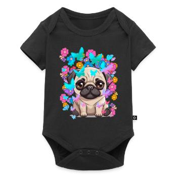 Chien Chiens Carlin Printemps Fleurs Papillons - Body à manches courtes Premium Bébé - noir - Devant