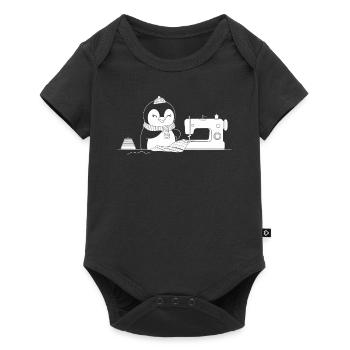 Cute penguin sewing with love - Baby Premium short-sleeve bodysuit - black - Front