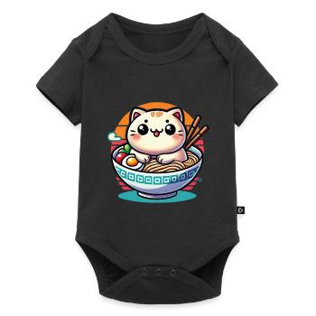 Kawaii Ramen Cat Nouilles Japonaises Streetwear - Body à manches courtes Premium Bébé - noir - Devant