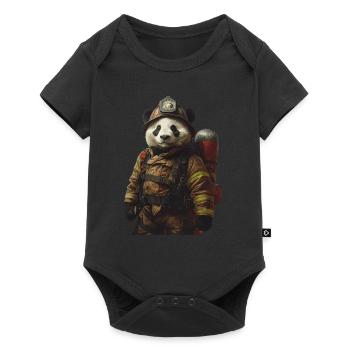 Panda - Baby Premium Kurzarmbody - Schwarz - Vorne