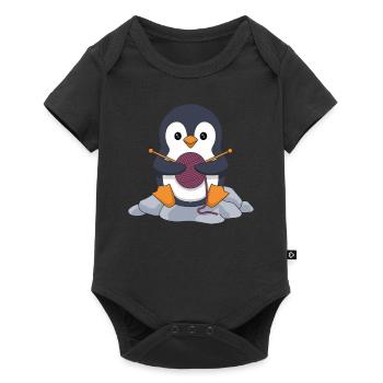 Knitting Penguin With Wool And Needles - Baby Premium short-sleeve bodysuit - black - Front