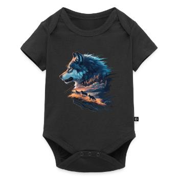 Wolfsrudel im Sonnenuntergang – Mystische Wildnis - Baby Premium Kurzarmbody - Schwarz - Vorne