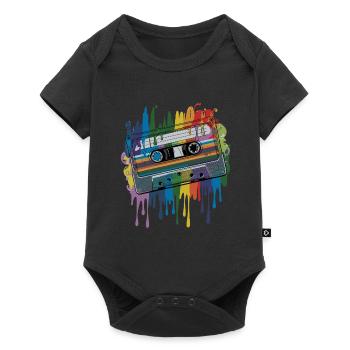 80s Retro Cassette Splash Classic Cassette Tape - Baby Premium Kurzarmbody - Schwarz - Vorne
