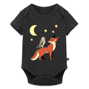Eule Fuchs Guten Nacht Kinder Kind Baby - Baby Premium Kurzarmbody - Schwarz - Vorne