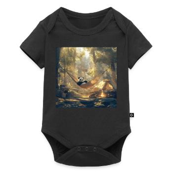 Panda - Baby Premium Kurzarmbody - Schwarz - Vorne