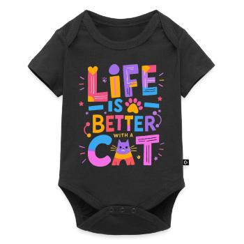 La vie est meilleure avec un chat - Body à manches courtes Premium Bébé - noir - Devant