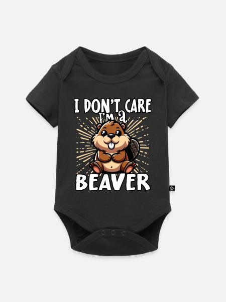 Het kan me niet schelen, ik ben een bever - schattige bever - Premium babyrompertje met korte mouwen  - zwart