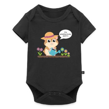 Wachsender Hamster Mit Gießkanne Im Garten - Baby Premium Kurzarmbody - Schwarz - Vorne