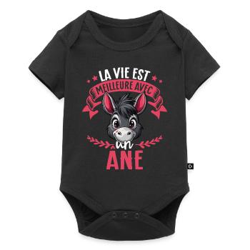 La vie est meilleure avec un ane - süße Esel - Baby Premium Kurzarmbody - Schwarz - Vorne