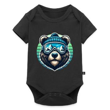 Funny bear with ski goggles and ski cap loves skiing - Baby Premium short-sleeve bodysuit - black - Front