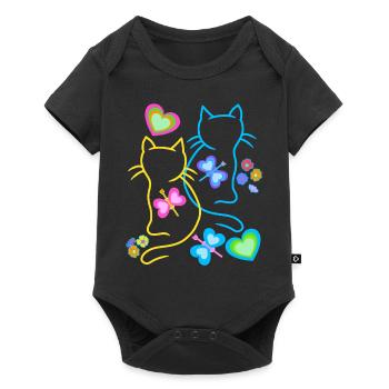 Chat Chats Printemps Chaton Enfants Rétro Années 80 - Body à manches courtes Premium Bébé - noir - Devant