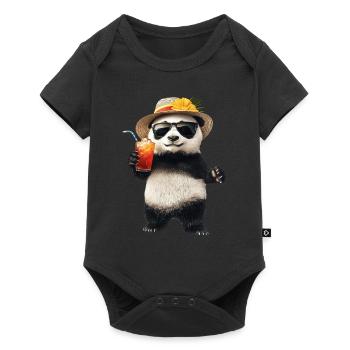 Panda - Baby Premium Kurzarmbody - Schwarz - Vorne