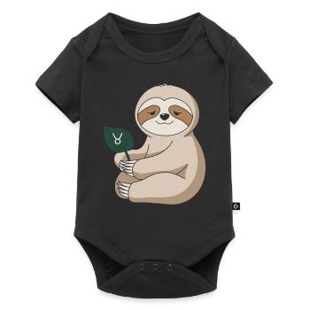 Cozy bull sloth with zodiac leaf - Baby Premium short-sleeve bodysuit - black - Front