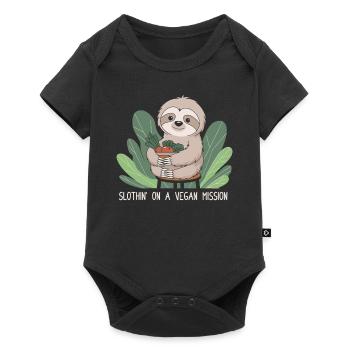 Sloth on a vegan mission with vegetable bowl - Baby Premium short-sleeve bodysuit - black - Front