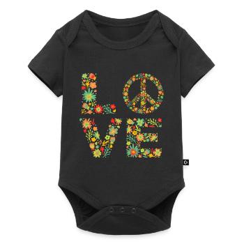 Signe de paix Amour Groovy Hippie des années 70 - Body à manches courtes Premium Bébé - noir - Devant