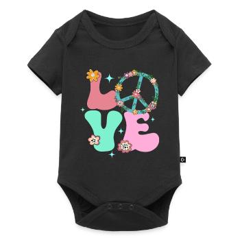 Peace Sign Love 70s Groovy Hippie - Baby Premium short-sleeve bodysuit - black - Front