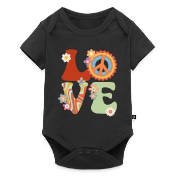 Signe de paix Amour Groovy Hippie des années 70 - Body à manches courtes Premium Bébé - noir - Devant