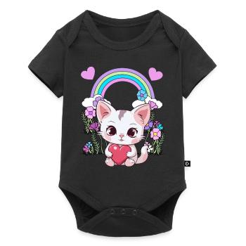 Arc-en-ciel Chaton Chat Chats Enfants Enfant Bébé - Body à manches courtes Premium Bébé - noir - Devant