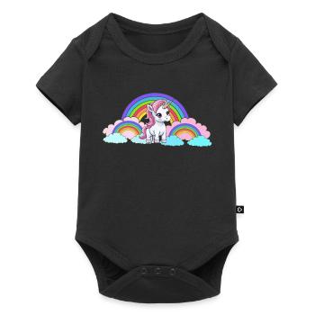 Regenbogen Einhorn Einhörner Pferd Pferde Kinder - Baby Premium Kurzarmbody - Schwarz - Vorne