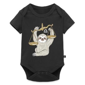 Libra Faultier Waage Sternzeichen - Baby Premium Kurzarmbody - Schwarz - Vorne