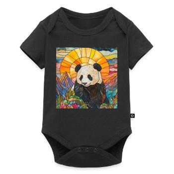 Panda - Baby Premium Kurzarmbody - Schwarz - Vorne