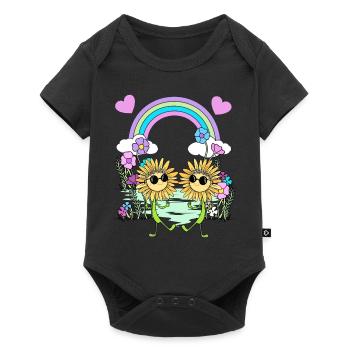 Arc-en-ciel Hippie Tournesols Enfants - Body à manches courtes Premium Bébé - noir - Devant