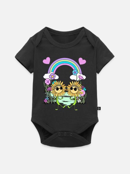 Regenbogen Hippie Sonnenblumen Kinder - Baby Premium Kurzarmbody - Schwarz