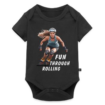 FRAU ROLLSCHUHE FUN THROUGH ROLLING - Baby Premium Kurzarmbody - Schwarz - Vorne
