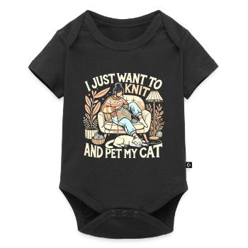 Ich will nur stricken und meine Katze streicheln - Baby Premium Kurzarmbody - Schwarz - Vorne