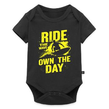 Surfer Ride the Wave – Own the Day Saying - Baby Premium short-sleeve bodysuit - black - Front