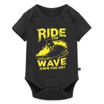 Surfer Ride the Wave – Own the Day Saying - Baby Premium short-sleeve bodysuit - black - Front