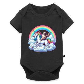 Sloth riding unicorn under rainbow clouds - Baby Premium short-sleeve bodysuit - black - Front