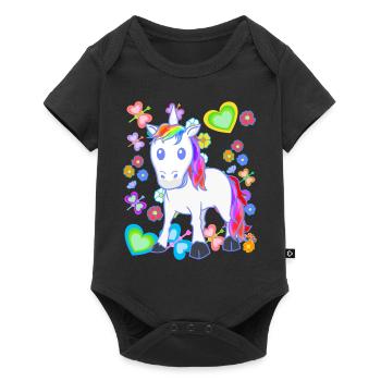 Licorne Licornes Enfants Enfant Cheval Chevaux - Body à manches courtes Premium Bébé - noir - Devant