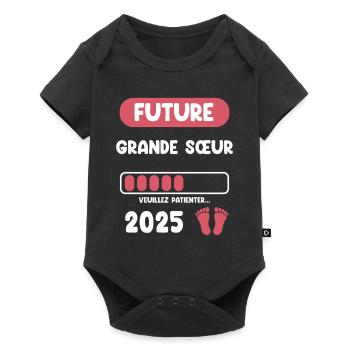 Ankündigung der Schwangerschaft der großen Schwester im Jahr 2025 - Baby Premium Kurzarmbody - Schwarz - Vorne