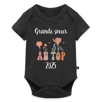 big sister 2025 at the top flowers pregnancy announcement - Baby Premium short-sleeve bodysuit - black - Front
