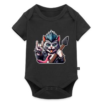 Katze Rock and Roll Gitarrist E Gitarre - Baby Premium Kurzarmbody - Schwarz - Vorne